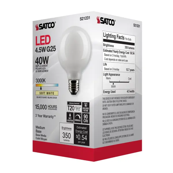 4.5 Watt G25 LED Filament - White - Medium base - 90 CRI - 3000K - 120 Volt - Image 8