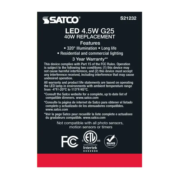 4.5 Watt G25 LED Filament - White - Medium base - 90 CRI - 4000K - 120 Volt - Image 7
