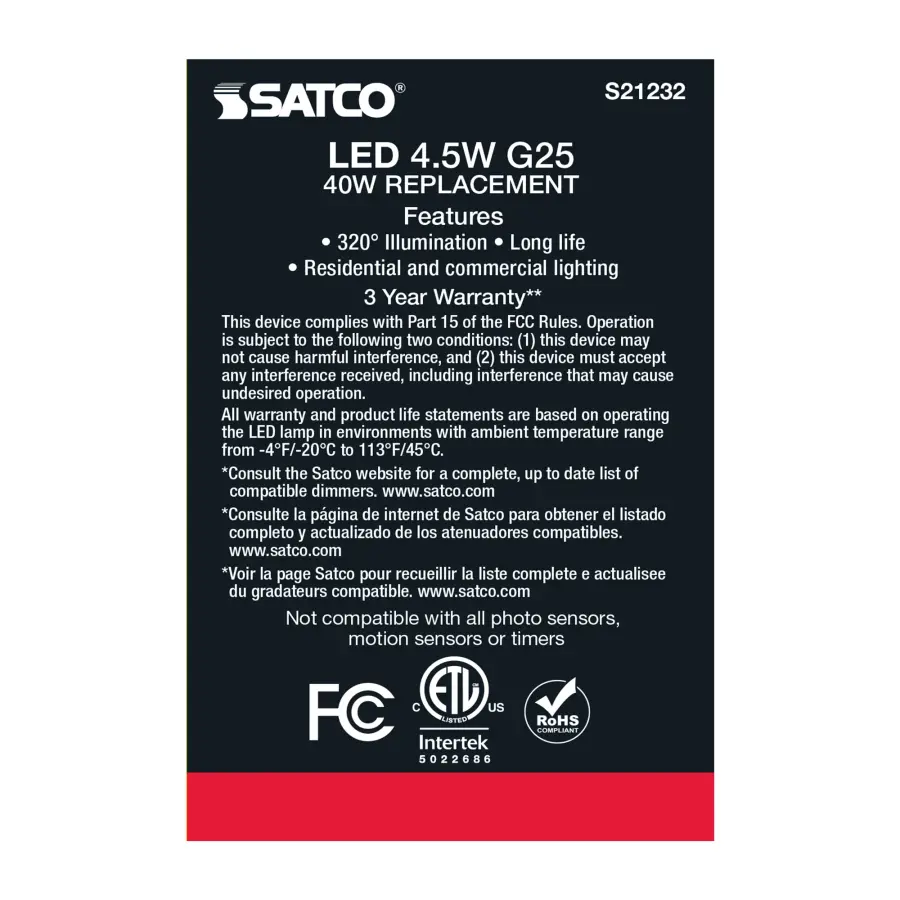 4.5 Watt G25 LED Filament - White - Medium base - 90 CRI - 4000K - 120 Volt - Image 7