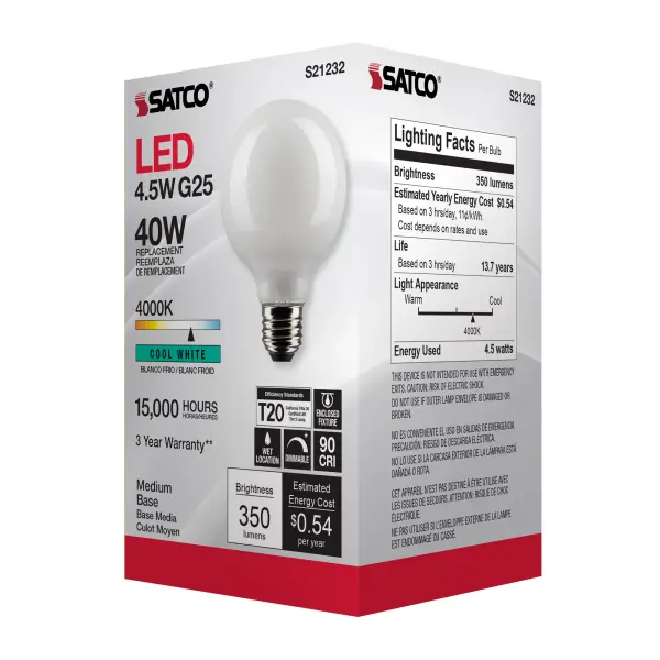 4.5 Watt G25 LED Filament - White - Medium base - 90 CRI - 4000K - 120 Volt - Image 8
