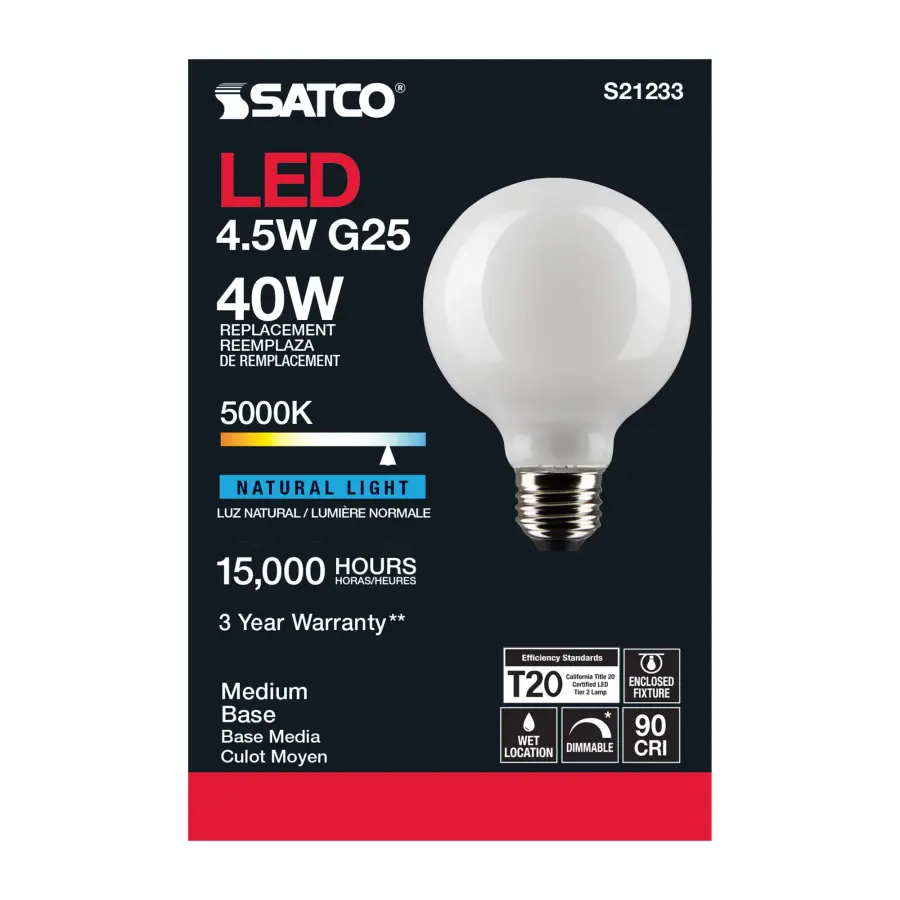4.5 Watt G25 LED Filament - White - Medium base - 90 CRI - 5000K - 120 Volt - Image 5