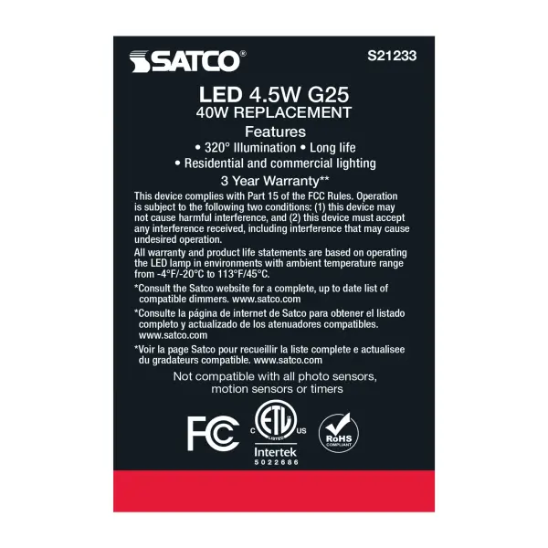 4.5 Watt G25 LED Filament - White - Medium base - 90 CRI - 5000K - 120 Volt - Image 7