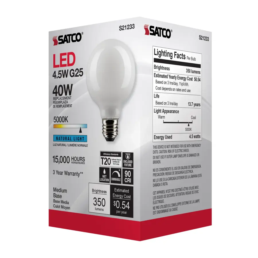 4.5 Watt G25 LED Filament - White - Medium base - 90 CRI - 5000K - 120 Volt - Image 8