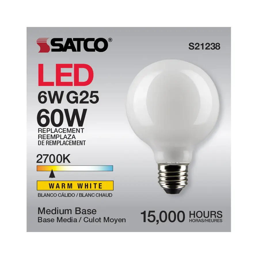 6 Watt G25 LED Filament - White - Medium base - 90 CRI - 2700K - 120 Volt - Image 11