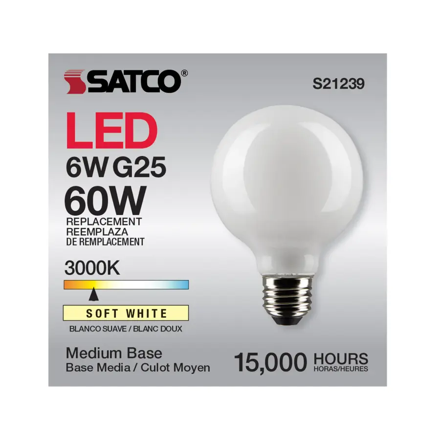6 Watt G25 LED Filament - White - Medium base - 90 CRI - 3000K - 120 Volt - Image 11