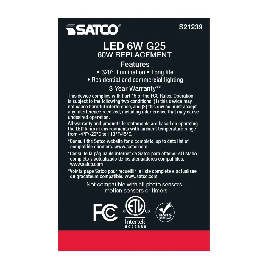 6 Watt G25 LED Filament - White - Medium base - 90 CRI - 3000K - 120 Volt - Image 7