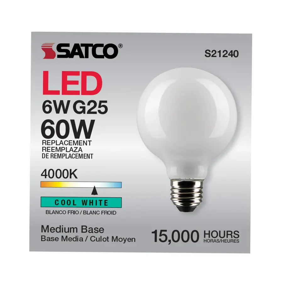6 Watt G25 LED Filament - White - Medium base - 90 CRI - 4000K - 120 Volt - Image 11