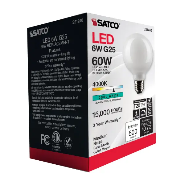 6 Watt G25 LED Filament - White - Medium base - 90 CRI - 4000K - 120 Volt - Image 8