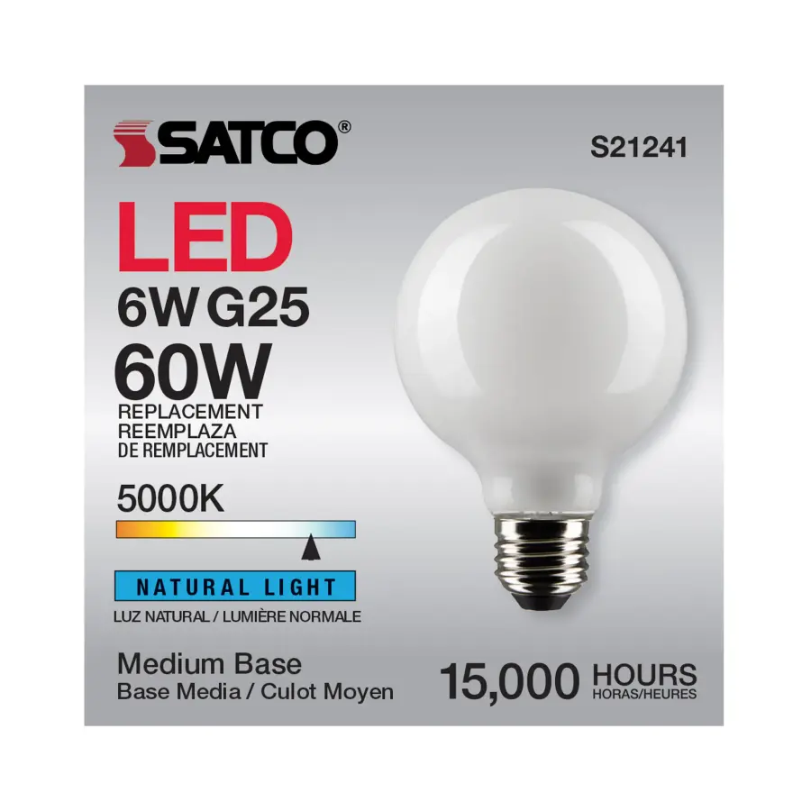 6 Watt G25 LED Filament - White - Medium base - 90 CRI - 5000K - 120 Volt - Image 11