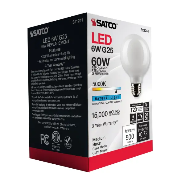 6 Watt G25 LED Filament - White - Medium base - 90 CRI - 5000K - 120 Volt - Image 8