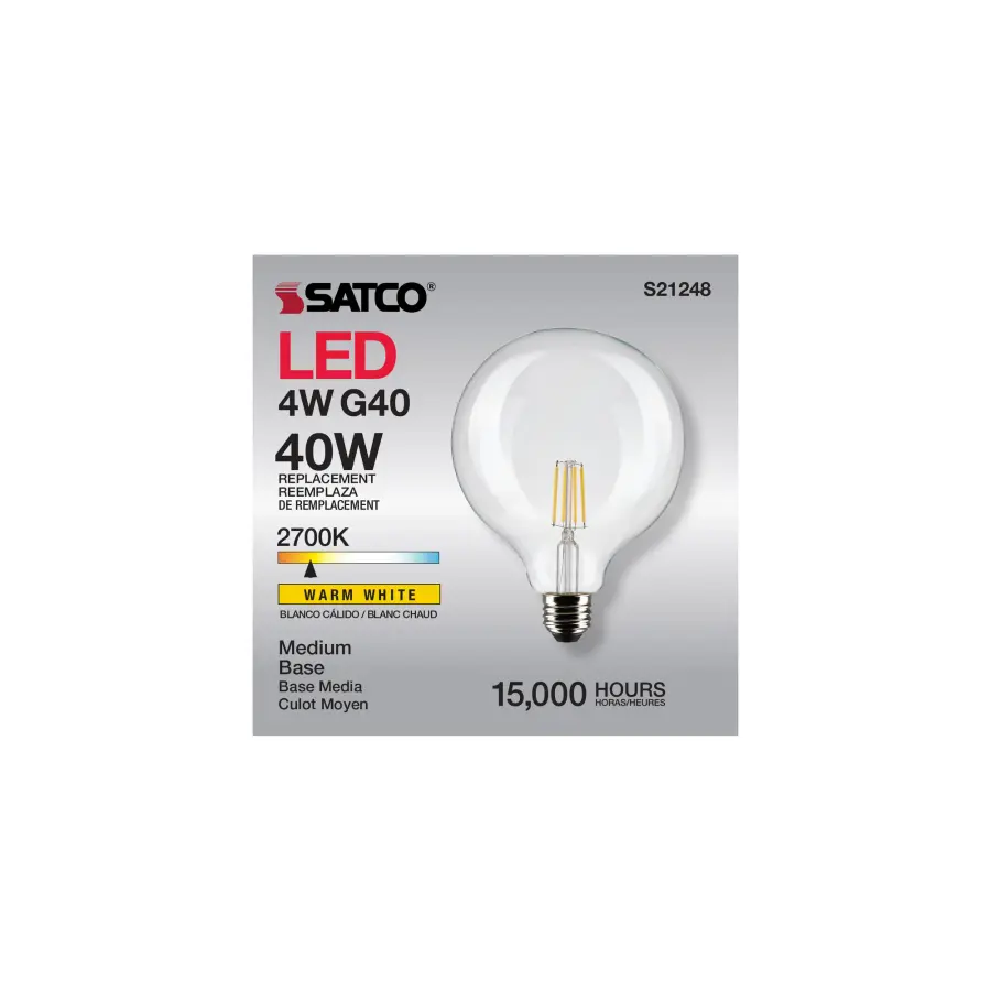 4 Watt G40 LED Filament - Clear - Medium base - 90 CRI - 2700K - 120 Volt - Image 11