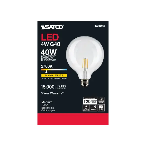 4 Watt G40 LED Filament - Clear - Medium base - 90 CRI - 2700K - 120 Volt - Image 5