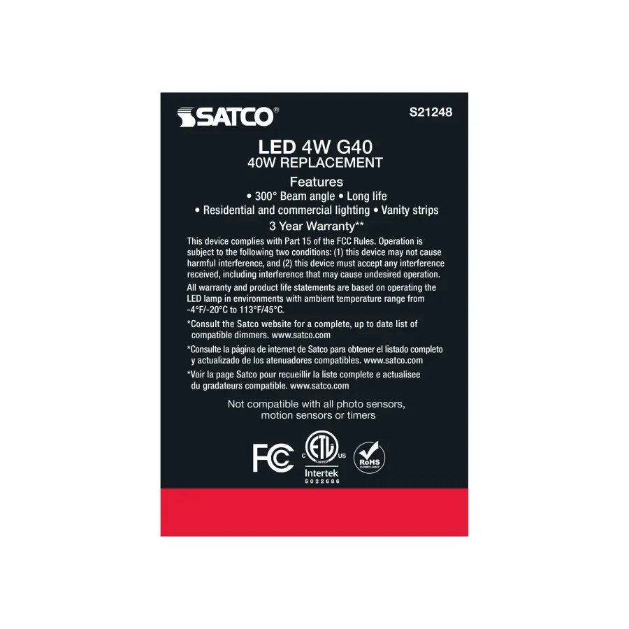 4 Watt G40 LED Filament - Clear - Medium base - 90 CRI - 2700K - 120 Volt - Image 7