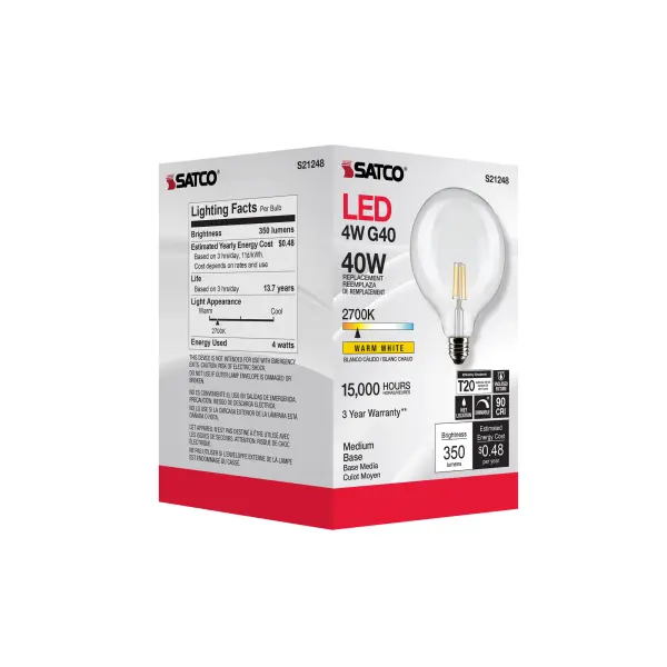4 Watt G40 LED Filament - Clear - Medium base - 90 CRI - 2700K - 120 Volt - Image 9