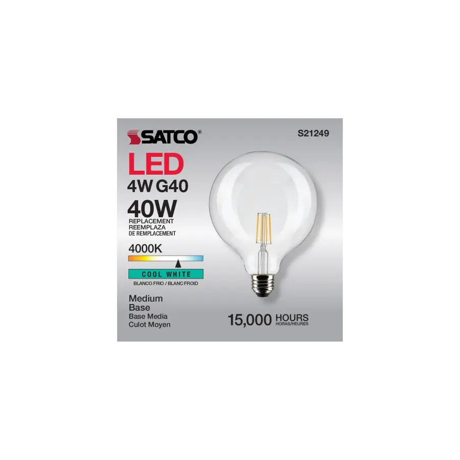 4 Watt G40 LED Filament - Clear - Medium base - 90 CRI - 4000K - 120 Volt - Image 11