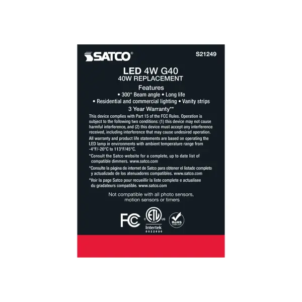 4 Watt G40 LED Filament - Clear - Medium base - 90 CRI - 4000K - 120 Volt - Image 7