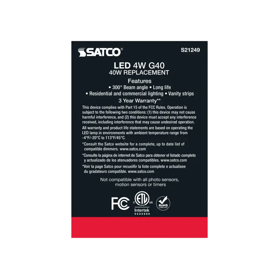 4 Watt G40 LED Filament - Clear - Medium base - 90 CRI - 4000K - 120 Volt - Image 7
