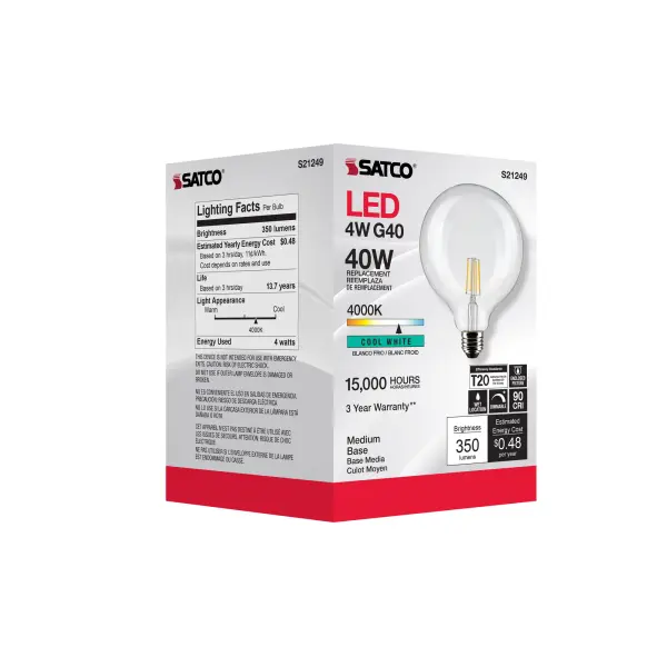 4 Watt G40 LED Filament - Clear - Medium base - 90 CRI - 4000K - 120 Volt - Image 9
