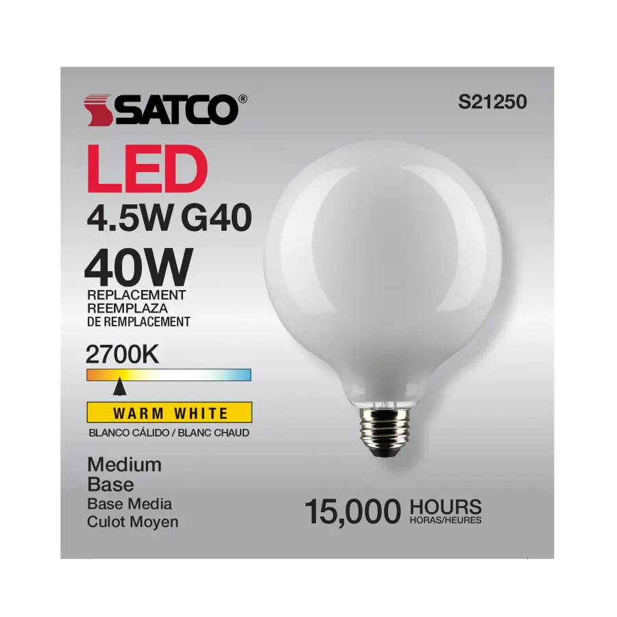 4.5 Watt G40 LED Filament - White - Medium base - 90 CRI - 2700K - 120 Volt - Image 11