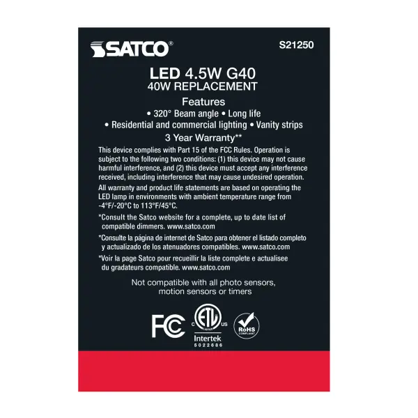 4.5 Watt G40 LED Filament - White - Medium base - 90 CRI - 2700K - 120 Volt - Image 5