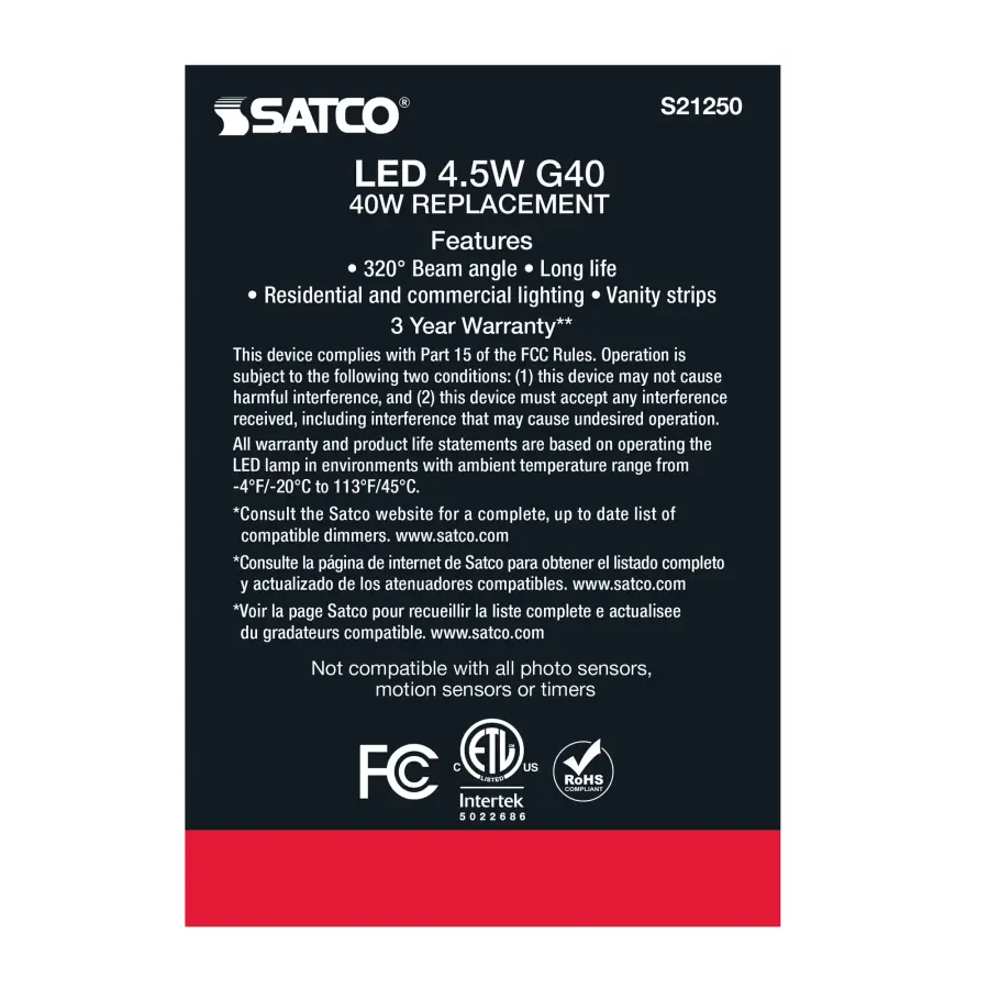 4.5 Watt G40 LED Filament - White - Medium base - 90 CRI - 2700K - 120 Volt - Image 7