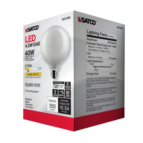 4.5 Watt G40 LED Filament - White - Medium base - 90 CRI - 2700K - 120 Volt - Image 9