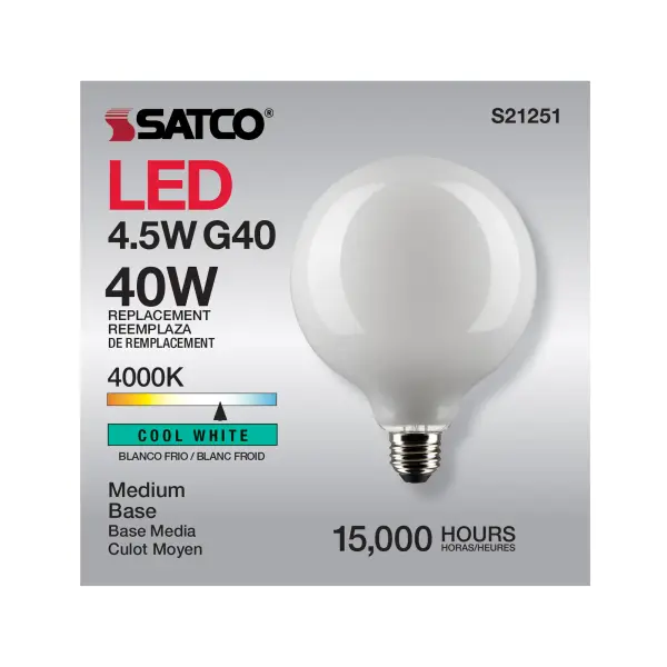 4.5 Watt G40 LED Filament - White - Medium base - 90 CRI - 4000K - 120 Volt - Image 11