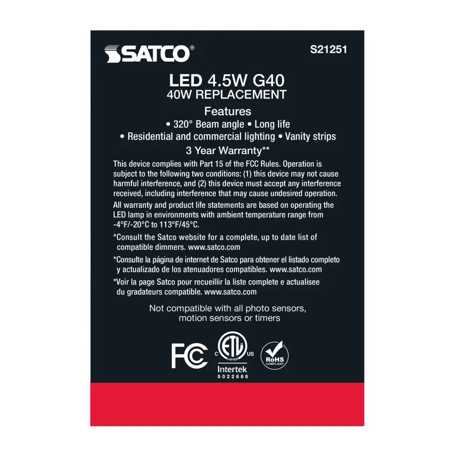 4.5 Watt G40 LED Filament - White - Medium base - 90 CRI - 4000K - 120 Volt - Image 7