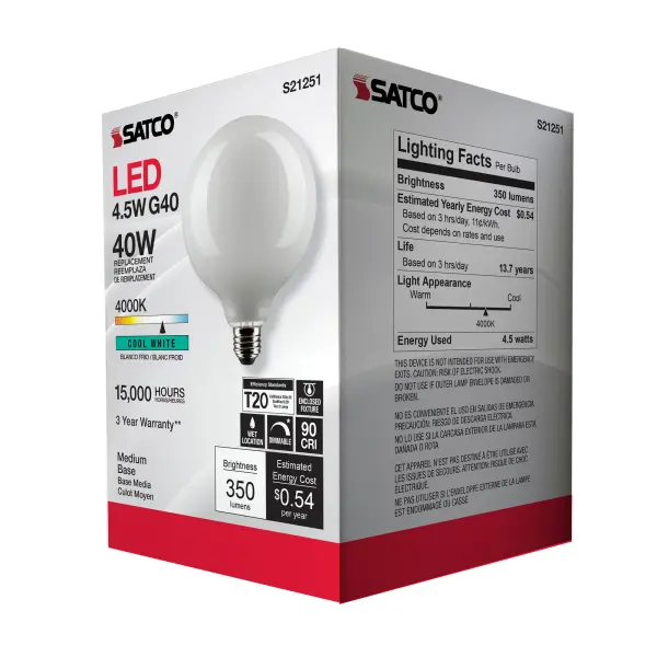 4.5 Watt G40 LED Filament - White - Medium base - 90 CRI - 4000K - 120 Volt - Image 9