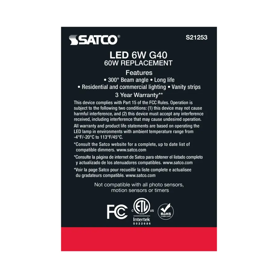 6 Watt G40 LED Filament - Clear - Medium base - 90 CRI - 3000K - 120 Volt - Image 6