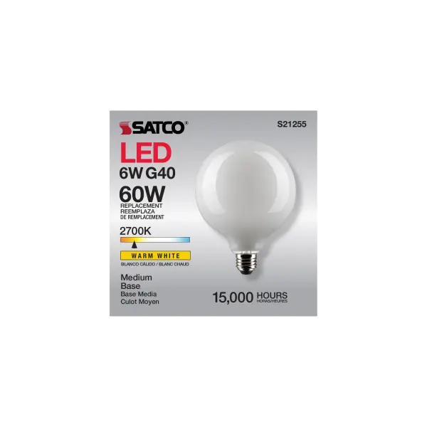 6 Watt G40 LED Filament - White - Medium base - 90 CRI - 2700K - 120 Volt - Image 11