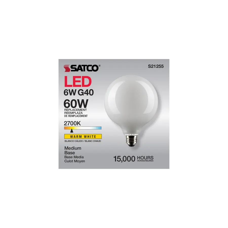 6 Watt G40 LED Filament - White - Medium base - 90 CRI - 2700K - 120 Volt - Image 11