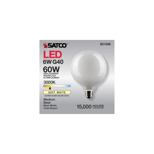 6 Watt G40 LED Filament - White - Medium base - 90 CRI - 3000K - 120 Volt - Image 11