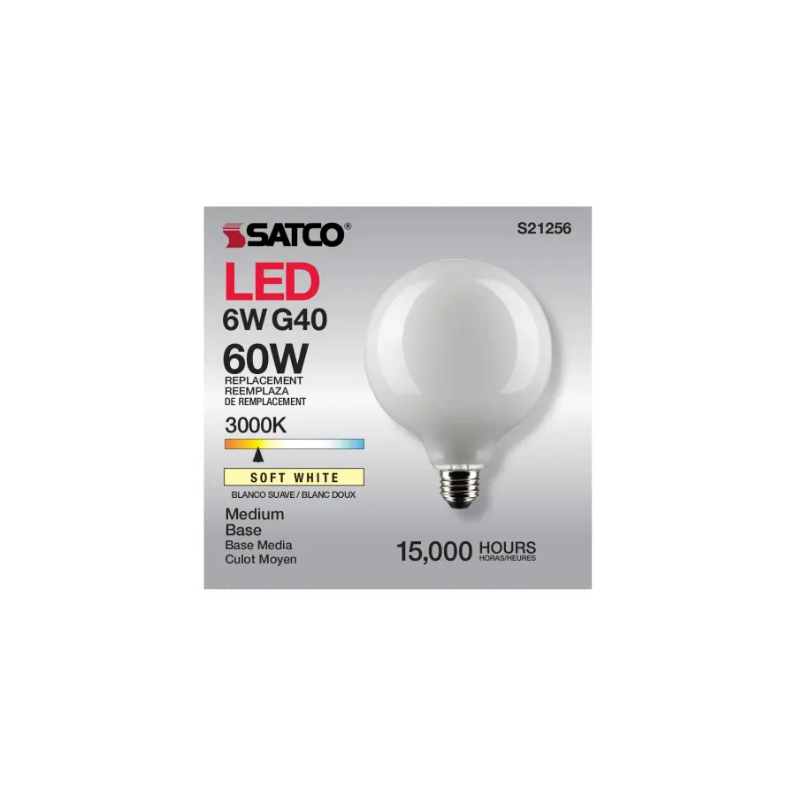6 Watt G40 LED Filament - White - Medium base - 90 CRI - 3000K - 120 Volt - Image 11