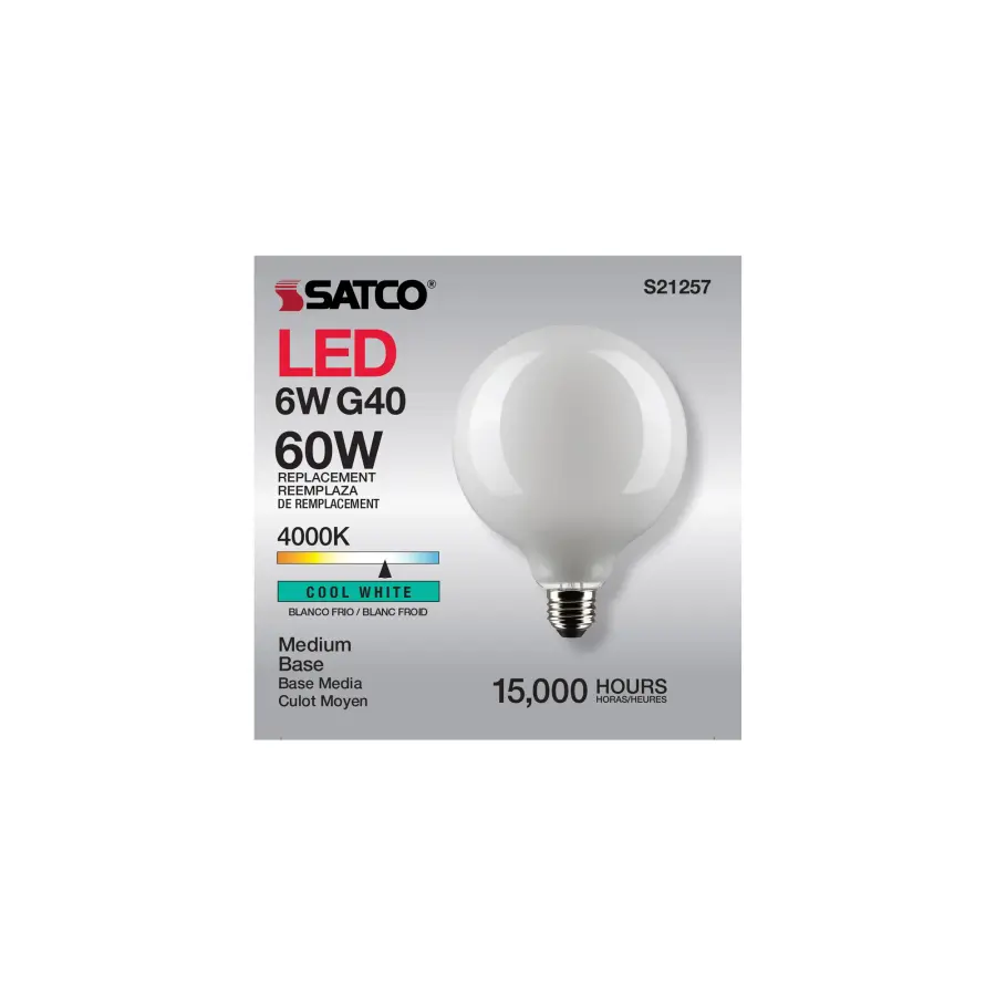 6 Watt G40 LED Filament - White - Medium base - 90 CRI - 4000K - 120 Volt - Image 11