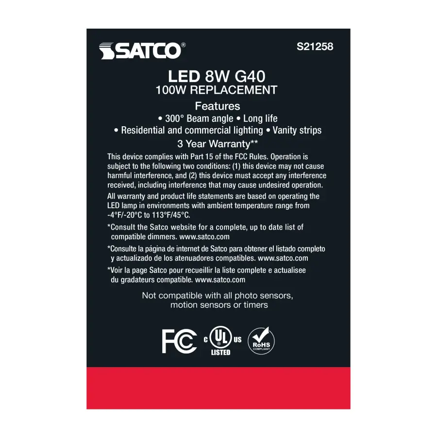 8 Watt G40 LED Filament - Clear - Medium base - 90 CRI - 3000K - 120 Volt - Image 7