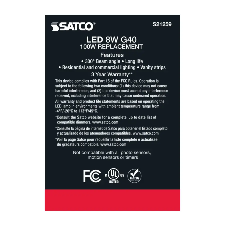 8 Watt G40 LED Filament - Clear - Medium base - 90 CRI - 4000K - 120 Volt - Image 7