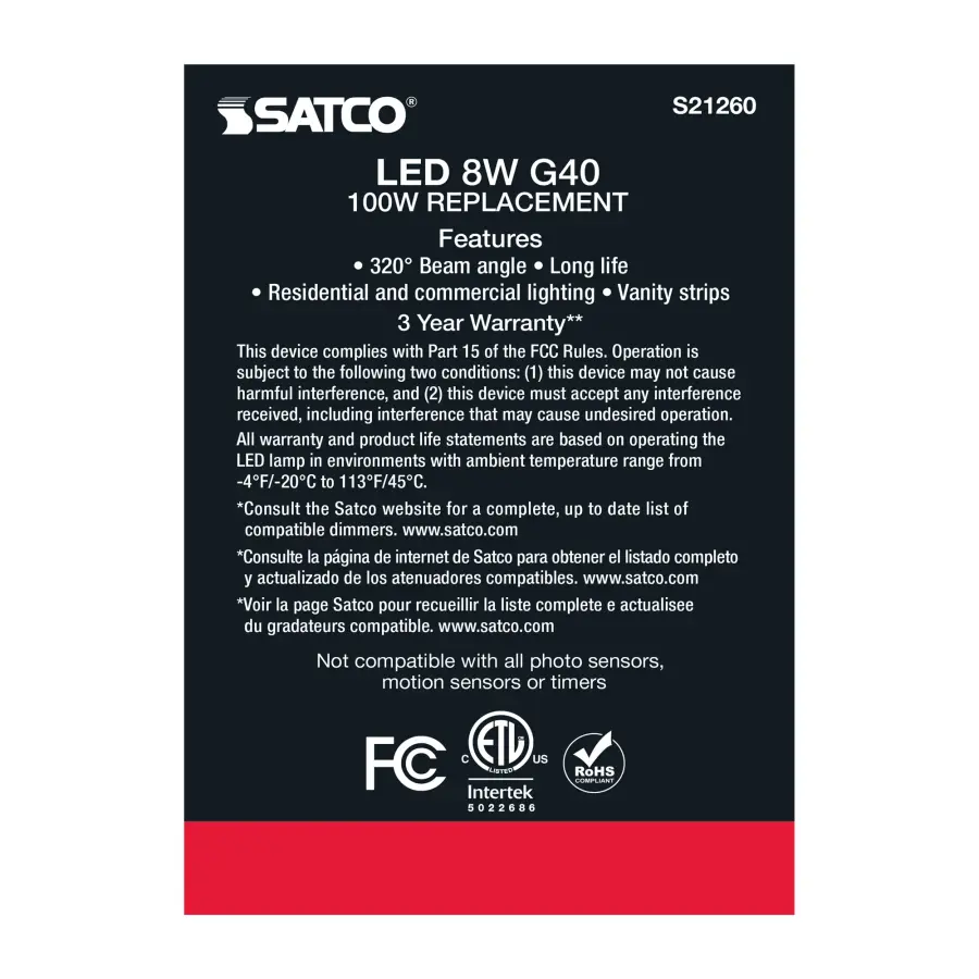 8 Watt G40 LED Filament - White - Medium base - 90 CRI - 3000K - 120 Volt - Image 7