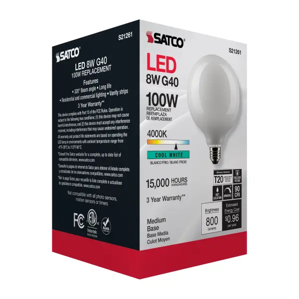 8 Watt G40 LED Filament - White - Medium base - 90 CRI - 4000K - 120 Volt - Image 9