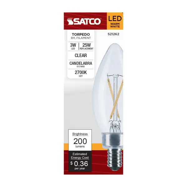 3 Watt B11 LED Filament - Clear - Candelabra base - 90 CRI - 2700K - 120 Volt - Image 3