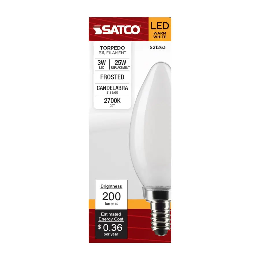 3 Watt B11 LED Filament - Frost - Candelabra base - 90 CRI - 2700K - 120 Volt - Image 5
