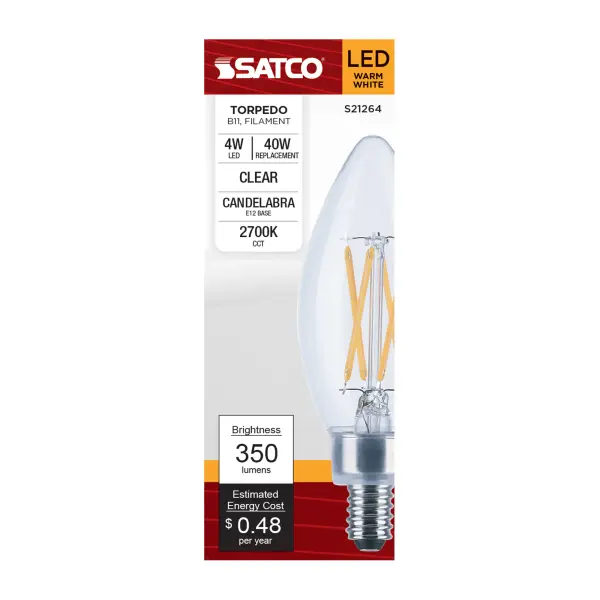 4 Watt B11 LED Filament - Clear - Candelabra base - 90 CRI - 2700K - 120 Volt - Image 8