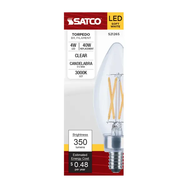 4 Watt B11 LED Filament - Clear - Candelabra base - 90 CRI - 3000K - 120 Volt - Image 8