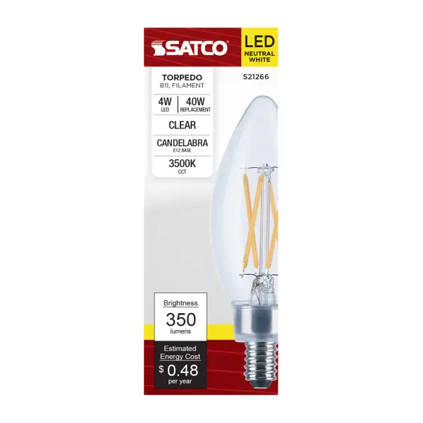 4 Watt B11 LED Filament - Clear - Candelabra base - 90 CRI - 3500K - 120 Volt - Image 4