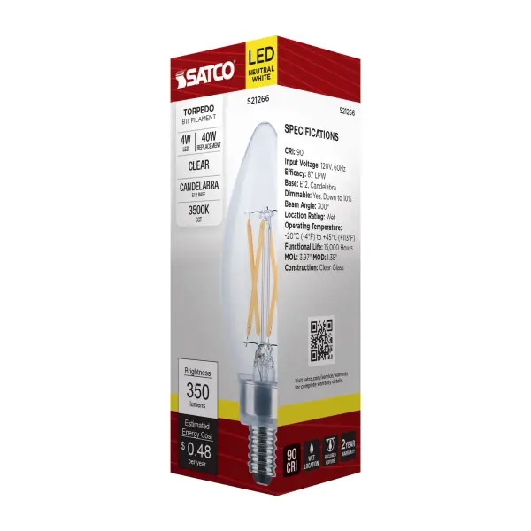 4 Watt B11 LED Filament - Clear - Candelabra base - 90 CRI - 3500K - 120 Volt - Image 8