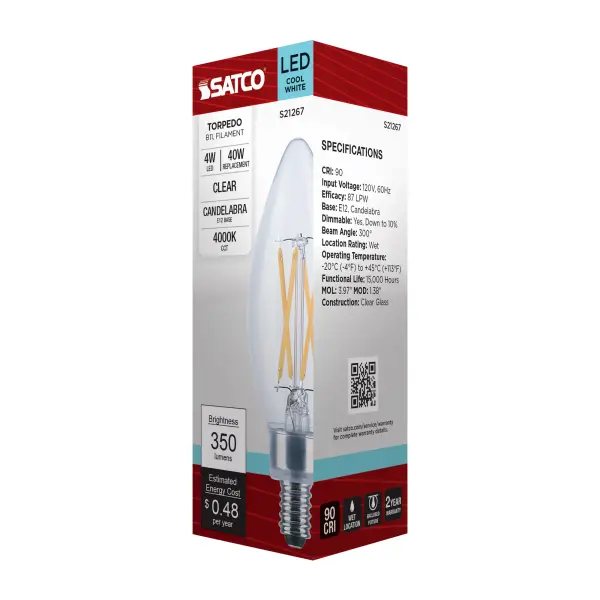 4 Watt B11 LED Filament - Clear - Candelabra base - 90 CRI - 4000K - 120 Volt - Image 12