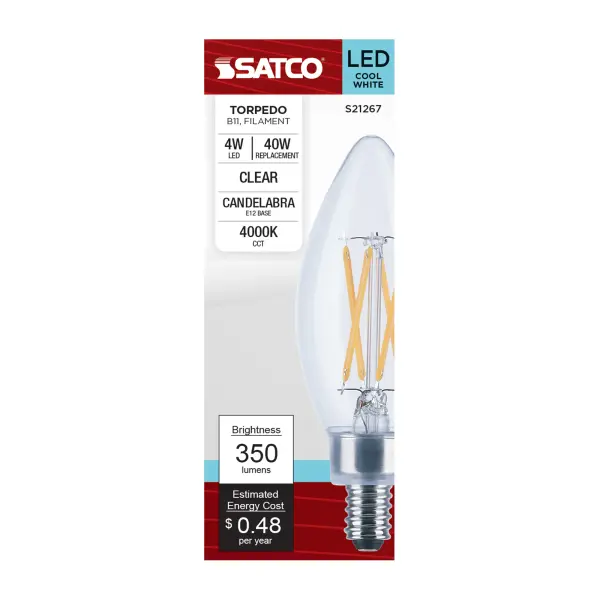 4 Watt B11 LED Filament - Clear - Candelabra base - 90 CRI - 4000K - 120 Volt - Image 8