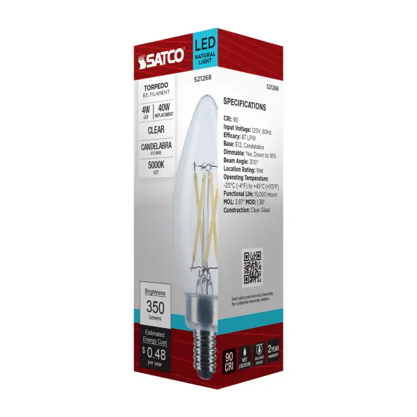 4 Watt B11 LED Filament - Clear - Candelabra base - 90 CRI - 5000K - 120 Volt - Image 12
