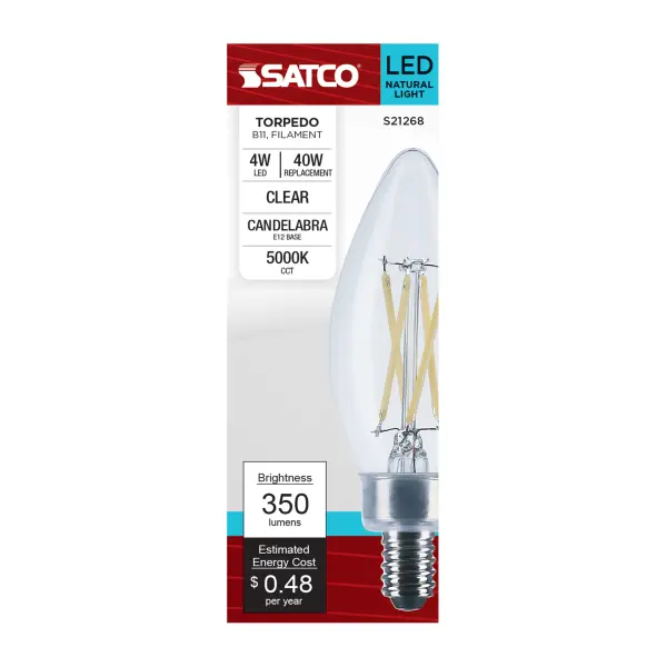 4 Watt B11 LED Filament - Clear - Candelabra base - 90 CRI - 5000K - 120 Volt - Image 8