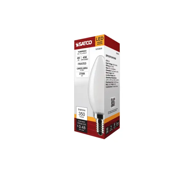 4 Watt B11 LED Filament - Frost - Candelabra base - 90 CRI - 2700K - 120 Volt - Image 9
